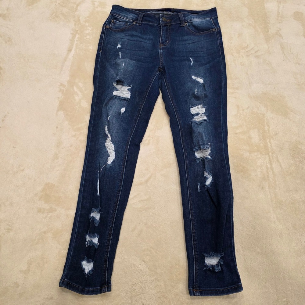 Enjean Distressed Skinny Jeans Womens Juniors Size 9 Dark Wash Ripped EP3091R-2